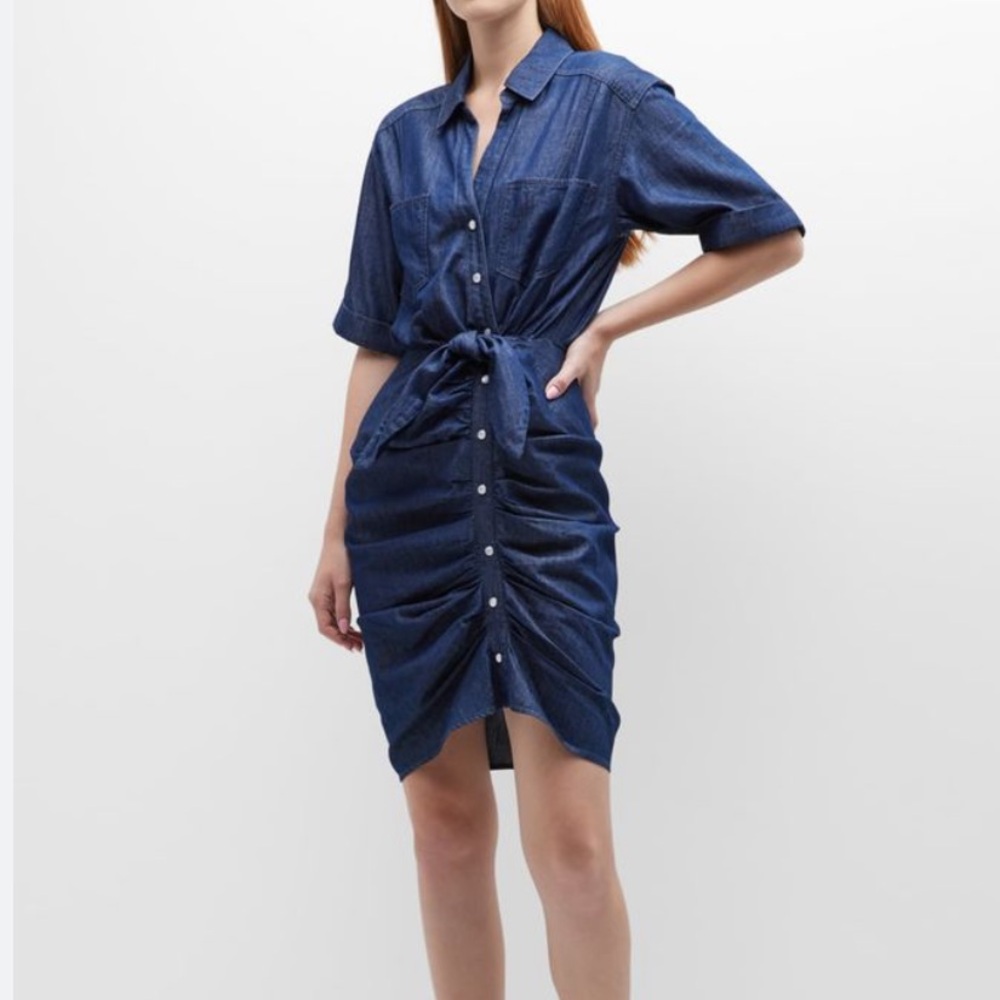 Veronica Beard Hensley Ruched Chambray Dress